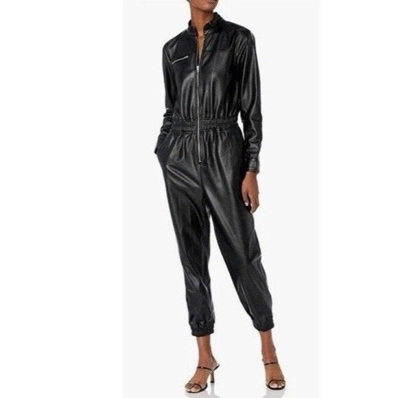 BlankNYC x Free People Black Vegan Leather Jumpsuit With Elastic Waist Medium - Picture 2 of 12